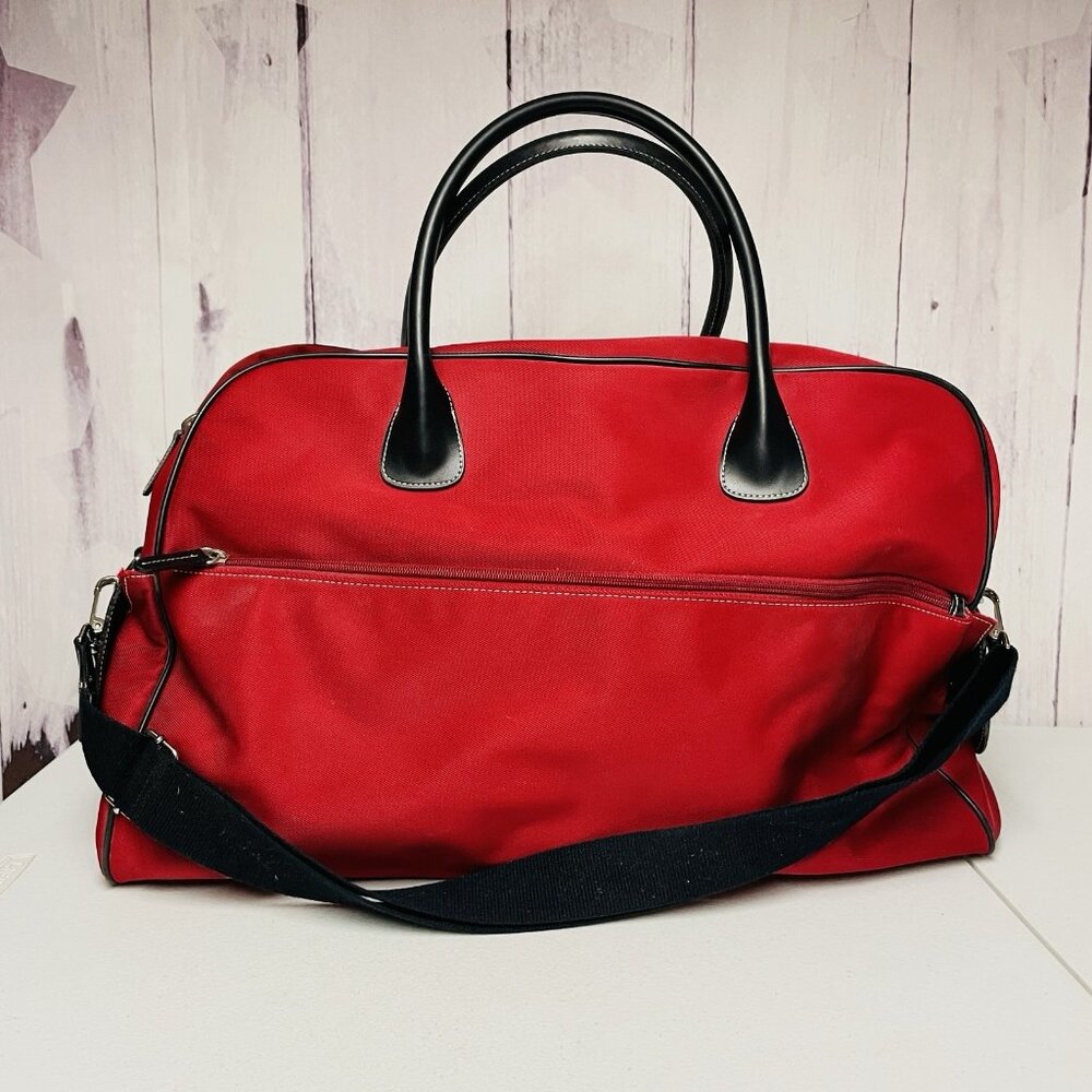 Maxx NY Red Zipper Duffle Bag Carry On Flight Travel Case Pockets Plaid Canvas